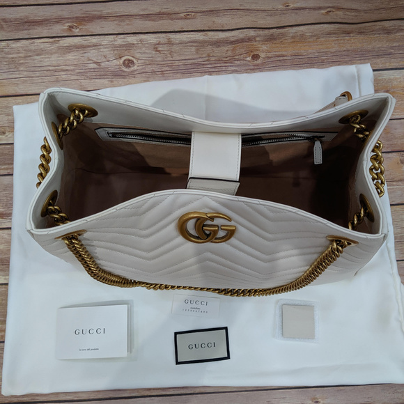 Gucci Marmont Chevron White Leather Shoulder Bag - Picture 7 of 8